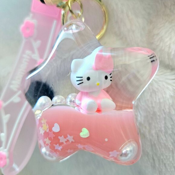 New Hello Kitty Pink Star Liquid Oil Keychain Bag Charm - Picture 2 of 4